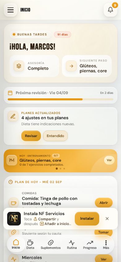 Vista demo del inicio de la app